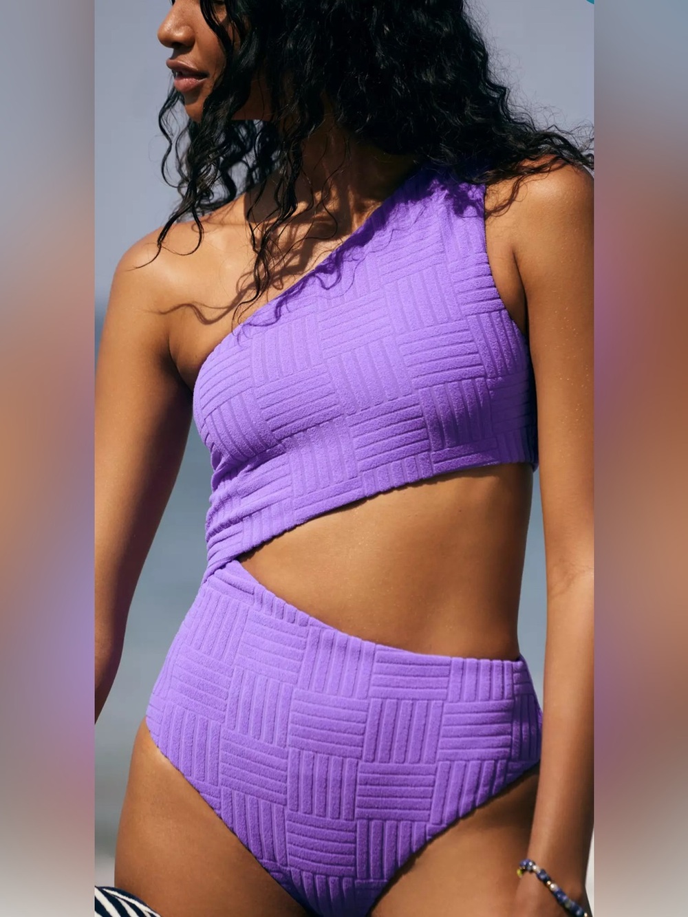 Beach Riot Celine Cutout One-Shoulder One-Piece Swimsuit in Ultra Violet Size: L